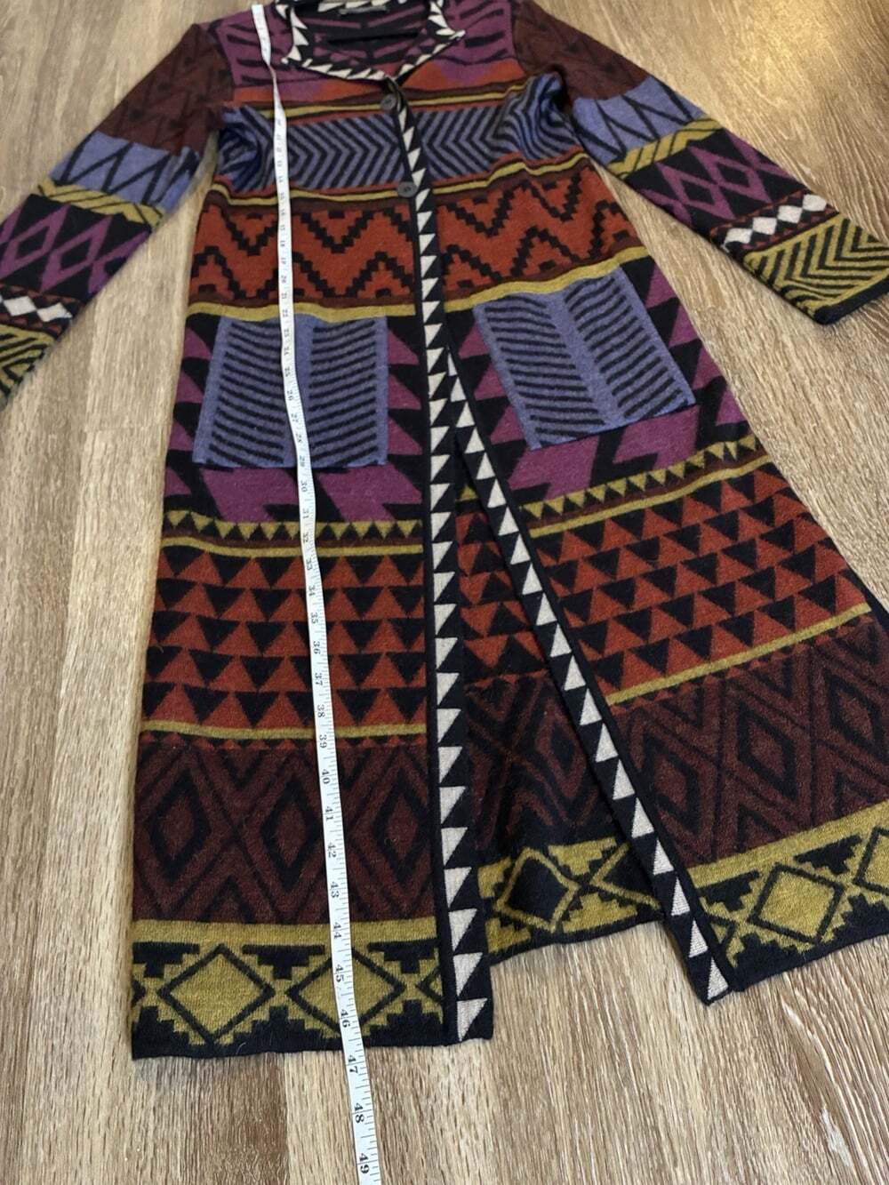 Peruvian Connection Baby Alpaca "Blythwood" Long Cardigan Multicolor/Pattern XS - Picture 8 of 9